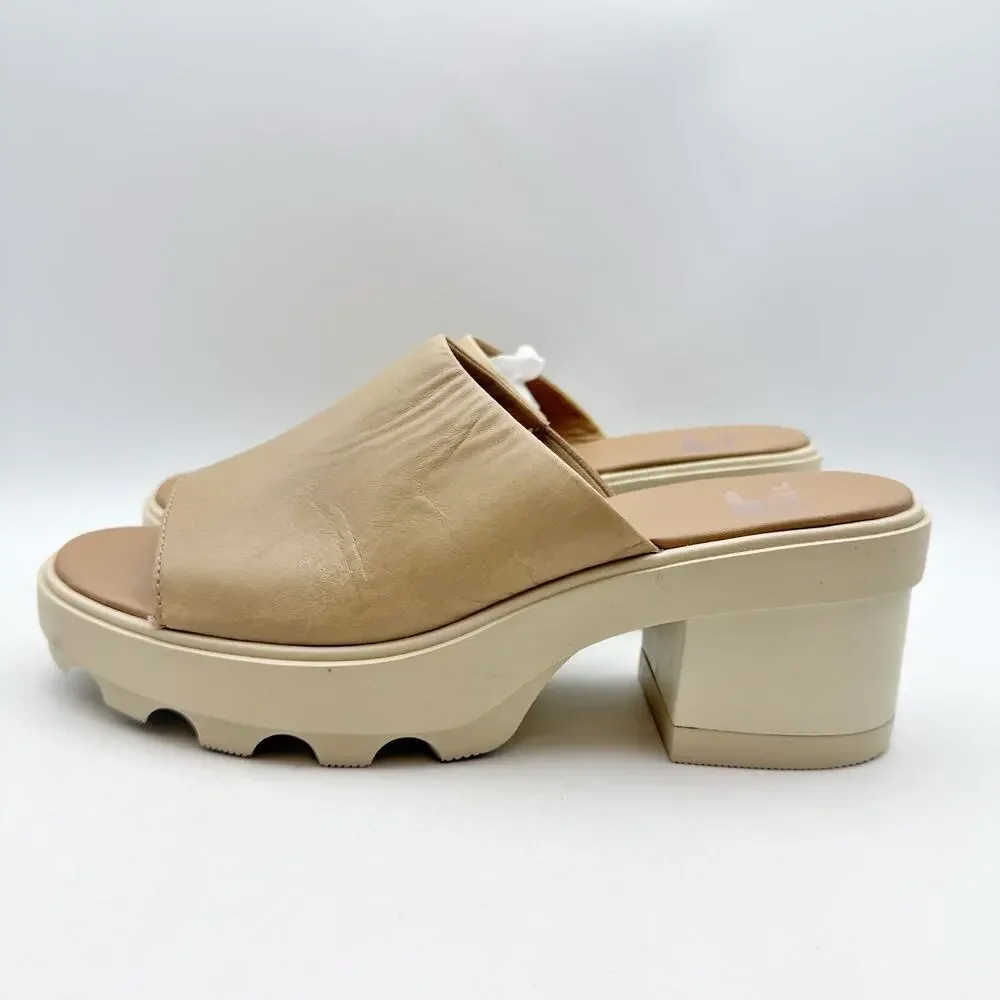 Sorel Womens Joanie Heel Slide Sandal US 7.5 EU 38.5 Beige Tan Leather EUC
